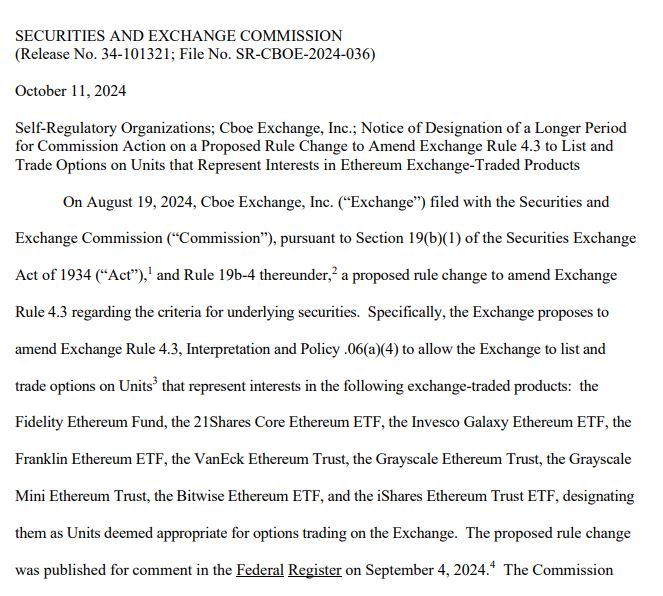 SEC decision on Ether Spot ETF Options