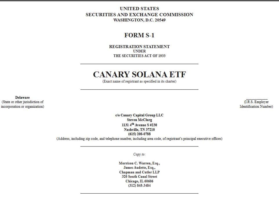 SEC filing spot solana ETF